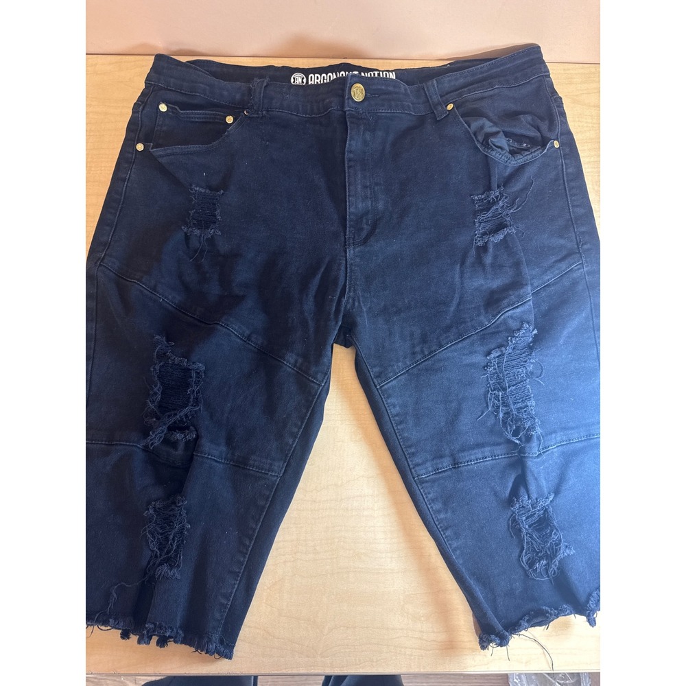 Argonaut Nation Mens Black Distressed Denim Shorts Size 42 Ripped Raw Hem Street